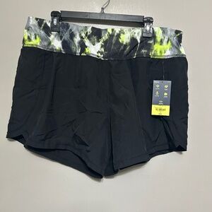 Xersion Women's Shorts 1X Black Green Mini Fitness Exercise Training Yoga Runnin